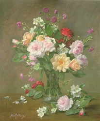 Roses and Gardenias in a Glass Vase